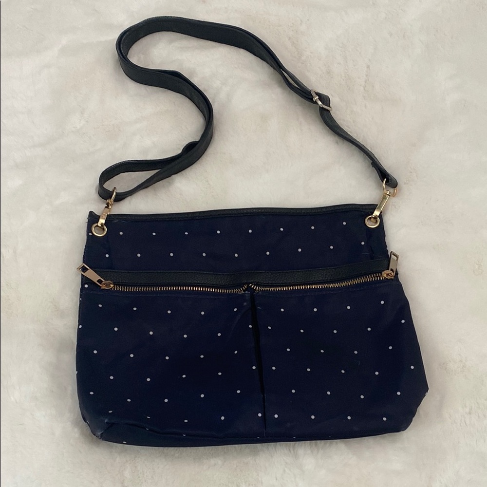 a new day Navy Crossbody Bag with Polka Dots